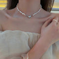 Korean Light Luxury Faux Pearl Rhinestone Beaded Tassel Collarbone Necklace For Women view 3