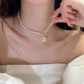 Korean Light Luxury Faux Pearl Rhinestone Beaded Tassel Collarbone Necklace For Women view 4