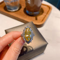 Luxury Olive Marquise Crystal Yellow Zircon Copper Ring For Women Fashion Fine Jewelry view 4