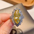 Luxury Olive Marquise Crystal Yellow Zircon Copper Ring For Women Fashion Fine Jewelry view 3