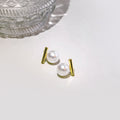 Elegant Minimalist Faux Pearl Stud Earrings With Gold Alloy Bar, Sweet Fresh Niche Design Earrings view 3