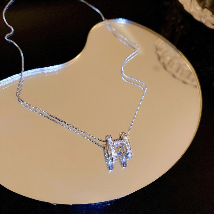 Copper Zircon Letter H Pendant Necklace Style Geometric Clavicle Chain Choker