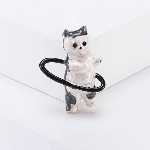 Alloy Enamel Hula Hoop Cat Brooch For Sweater Decoration