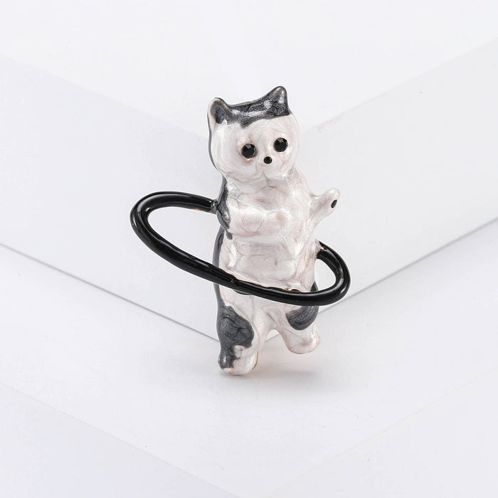Alloy Enamel Hula Hoop Cat Brooch For Sweater Decoration