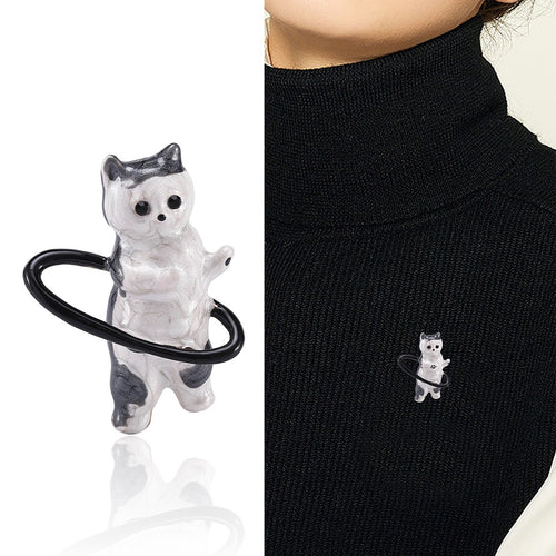 Alloy Enamel Hula Hoop Cat Brooch For Sweater Decoration