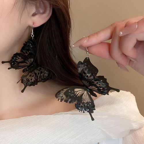 Vintage Acrylic 3D Butterfly Drop Earrings Boho Ethnic Style Creative Ear Hook Jewelry