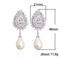 Luxury Bridal Drop Earrings Full Zircon Inlaid Faux Pearl Wedding Earrings For Women view 5