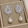 Luxury Bridal Drop Earrings Full Zircon Inlaid Faux Pearl Wedding Earrings For Women view 4