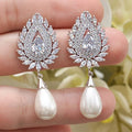 Luxury Bridal Drop Earrings Full Zircon Inlaid Faux Pearl Wedding Earrings For Women view 2