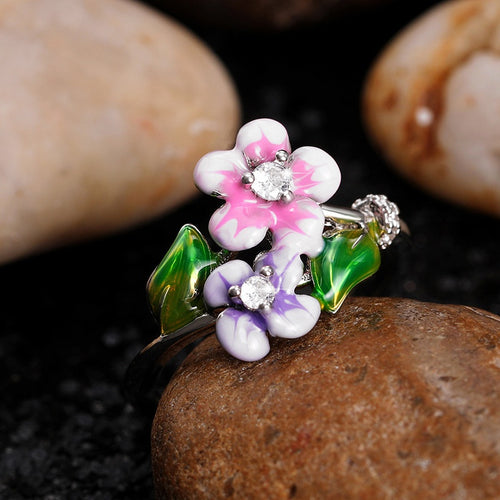 Sweet Flower Enamel Drip Glaze Ring, New Fashion Hand Jewelry Valentine Gift Accessory