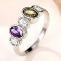 Korean Fashion Colorful Zircon Ring, Platinum Plated Rainbow Finger Jewelry view 2