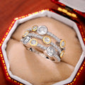Women's Two Tone Cubic Zirconia Ring, Hollow Geometric Line Dot Split Color Jewelry view 2