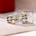 Women's Two Tone Cubic Zirconia Ring, Hollow Geometric Line Dot Split Color Jewelry view 4