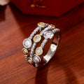 Women's Two Tone Cubic Zirconia Ring, Hollow Geometric Line Dot Split Color Jewelry view 3