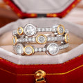 Women's Two Tone Cubic Zirconia Ring, Hollow Geometric Line Dot Split Color Jewelry view 1