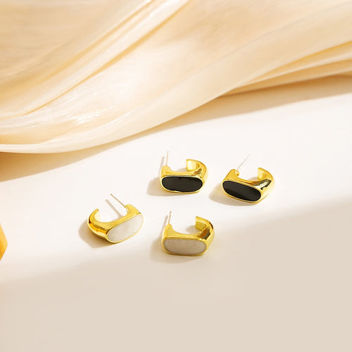 Elegant Minimalist Geometric Oval Enamel Alloy Stud Earrings For Women Light Luxury Fashion Earrings