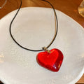 Red Glass Heart Pendant Necklace Simple Fashion Collarbone Chain For Women view 2