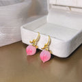 Elegant Pink Peach Charm Drop Hoops With Rhinestone Inlaid Alloy Hooks Sweet Summer Earrings view 2