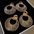 Geometric Hollow Round Metal Hoop Earrings With Silver Posts Statement Style view 4