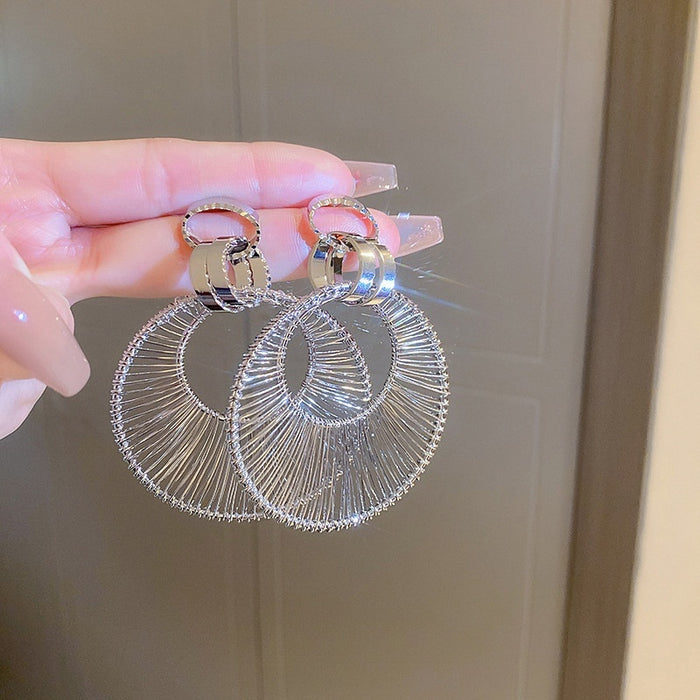 Geometric Hollow Round Metal Hoop Earrings With Silver Posts Statement Style