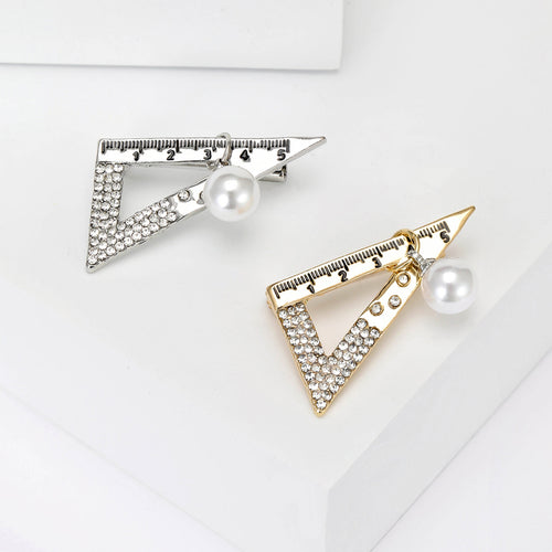 Alloy Rhinestone Triangle Ruler Brooch Creative Coat Lapel Pin