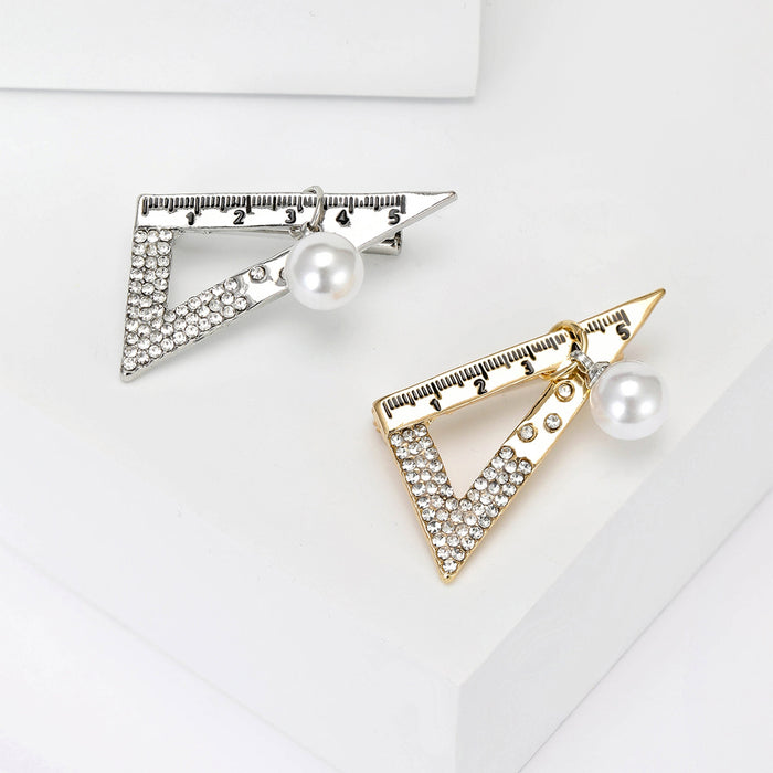 Alloy Rhinestone Triangle Ruler Brooch Creative Coat Lapel Pin