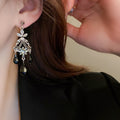 Vintage Palace Style Alloy Rhinestone Crystal Geometric Line Tassel Drop Earrings view 4