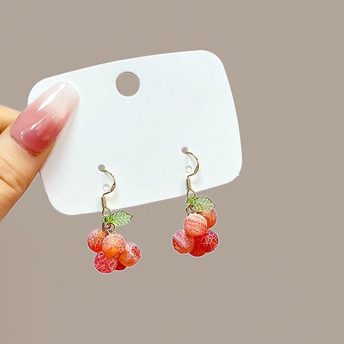 Sweet Summer Orange Fruit Cluster Acrylic Bead Alloy Hook Dangle Fashion Statement Earrings