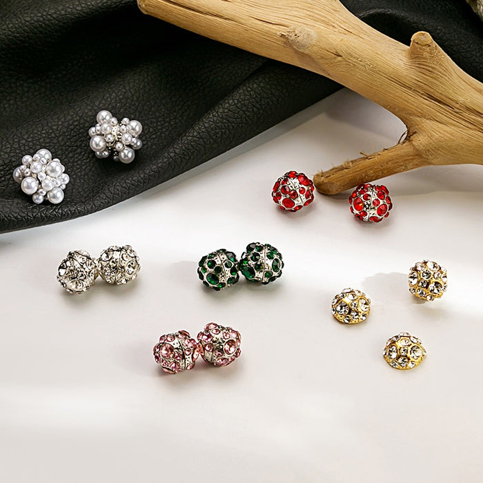 Elegant Magnetic Rhinestone Ball Clip On Stud Earrings For Women, Pearl Crystal No Piercing Fashion Earrings