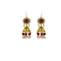 Vintage Ethnic Bell Drop Rhinestone Crystal Pearl Tassel Gold Alloy Flower Stud Earrings view 5