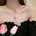Alloy Rhinestone Pearl Tulle Butterfly Tassel Choker Necklace Forest Style view 2