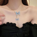 Alloy Rhinestone Pearl Tulle Butterfly Tassel Choker Necklace Forest Style view 4