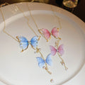 Alloy Rhinestone Pearl Tulle Butterfly Tassel Choker Necklace Forest Style view 3