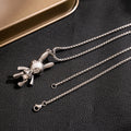 Long Mechanical Space Rabbit Necklace With Colorful Gem Rabbit Head Movable Limb Punk Pendant view 3