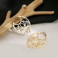 Elegant Hollow Leaf Alloy Hoop Stud Earrings For Women Summer Metal Cutout Floral Statement Earrings view 2