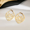 Elegant Hollow Leaf Alloy Hoop Stud Earrings For Women Summer Metal Cutout Floral Statement Earrings view 3