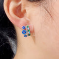 Fashion Enamel Flower Ear Cuffs With Zircon Accents, Resin Floral Earrings For Women view 5