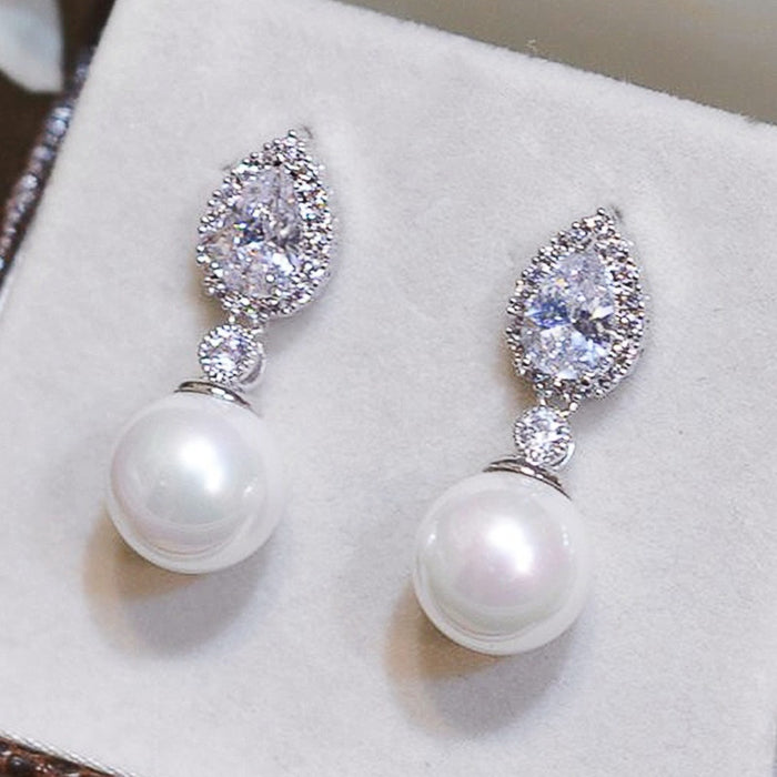 Korean Water Drop Dangle Earrings With Simulated Pearl Short Light Luxury Fashion Jewelry