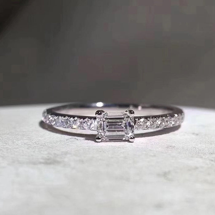 Fashion Full Zircon Rectangle Sugar Cube Geometric Index Finger Ring For Women