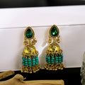 Bohemian Ethnic Gold Alloy Teardrop Crystal Bell Tassel Turquoise Beaded Jhumka Stud Earrings view 4