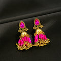 Bohemian Ethnic Gold Alloy Teardrop Crystal Bell Tassel Turquoise Beaded Jhumka Stud Earrings view 3
