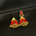 Bohemian Ethnic Gold Alloy Teardrop Crystal Bell Tassel Turquoise Beaded Jhumka Stud Earrings view 2