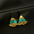 Bohemian Ethnic Gold Alloy Teardrop Crystal Bell Tassel Turquoise Beaded Jhumka Stud Earrings view 1