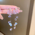 Korean Style Crystal Rhinestone Flower Tassel Drop Earrings Sweet Floral Jewelry view 3