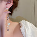 Korean Style Crystal Rhinestone Flower Tassel Drop Earrings Sweet Floral Jewelry view 4