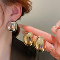 Real Gold Plated Alloy Geometric Oval Bean Stud Earrings With Silver Pins European Style view 2