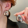 Real Gold Plated Alloy Geometric Oval Bean Stud Earrings With Silver Pins European Style view 4