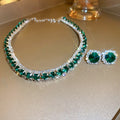 Chic Copper Emerald Square Rhinestone Stud Earrings And Necklace Jewelry Set For Women view 1