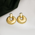 Luxury Gold Tone Alloy Flat Round Hollow Geometric Studs For Women Minimal Commuter Statement Earrings view 4