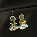 Silver Needle Bohemian Stud Earrings With Rhinestone Tassel Pearl Bell Shape Vintage Ethnic Style view 2